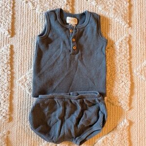 Little Planet by Carters Slate Blue Waffle Knit Tank & Bloomers Set